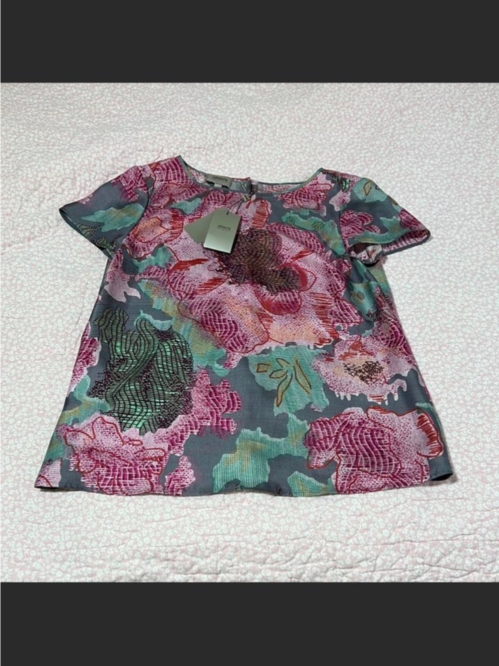 Armani Collezioni Girls' Floral Short Sleeve Top - Pink & Teal